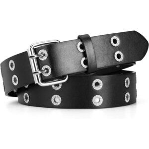 Men's Black Rhinestone Double Prong Alloy Buckle Vintage Jeans Pu Leather Belts